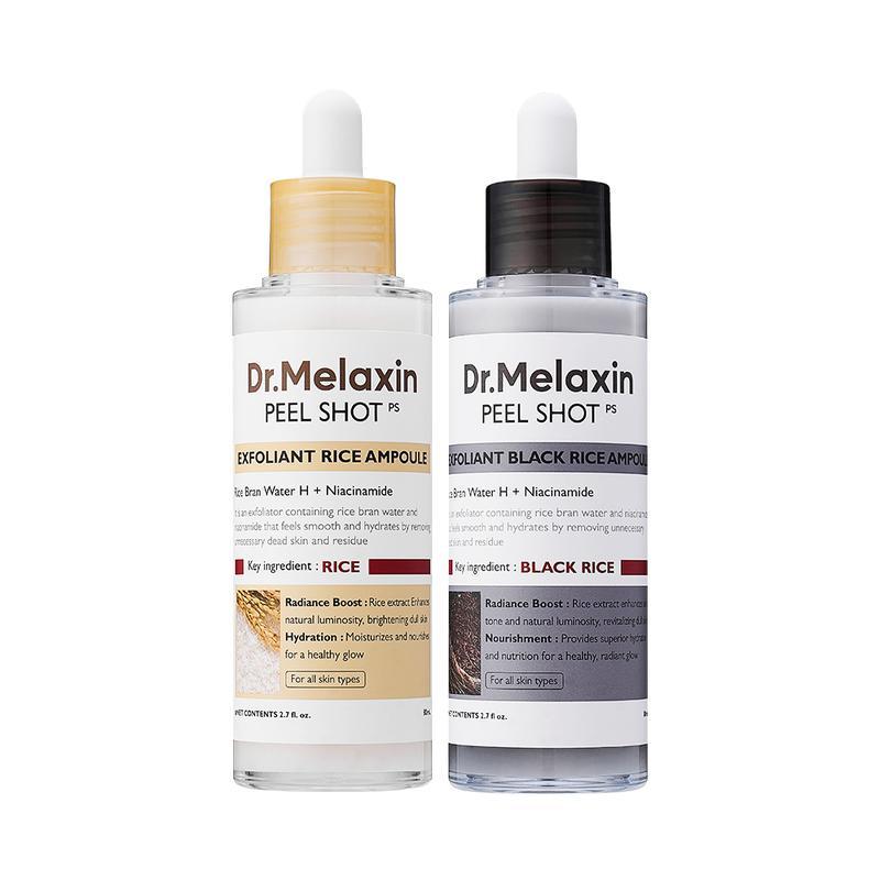 [Dr.Melaxin Official] Peel Shot Glow Rice Ampoule Duo - Serums for Brightening, Exfoliating, and Moisturizing - Suitable for All